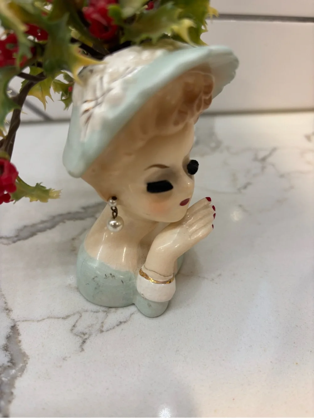 Vintage Inarco 1963 Lady Head Vase with original plastic flowers